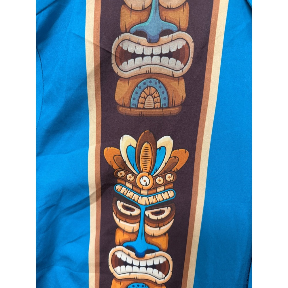 Hardaddy Mens XXL Blue Tiki Totem Print Short Sleeve Button Down Shirt - Picture 3 of 8